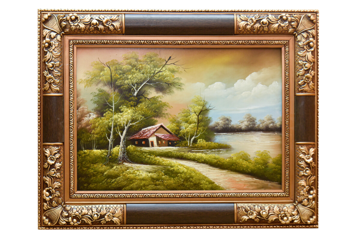 Upgrade your space with this elegant hand-painted wall art from Handmade EGY. Featuring a peaceful riverside cottage in a luxurious gold frame, crafted on durable wood for lasting beauty. Ready to hang, with free UK delivery and global shipping available. Odrer online to enhance your wall decor! Handmade EGY, Wembley.