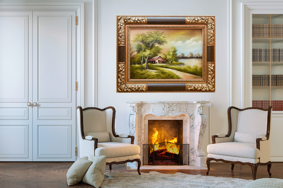 Upgrade your space with this elegant hand-painted wall art from Handmade EGY. Featuring a peaceful riverside cottage in a luxurious gold frame, crafted on durable wood for lasting beauty. Ready to hang, with free UK delivery and global shipping available. Odrer online to enhance your wall decor! Handmade EGY, Wembley.