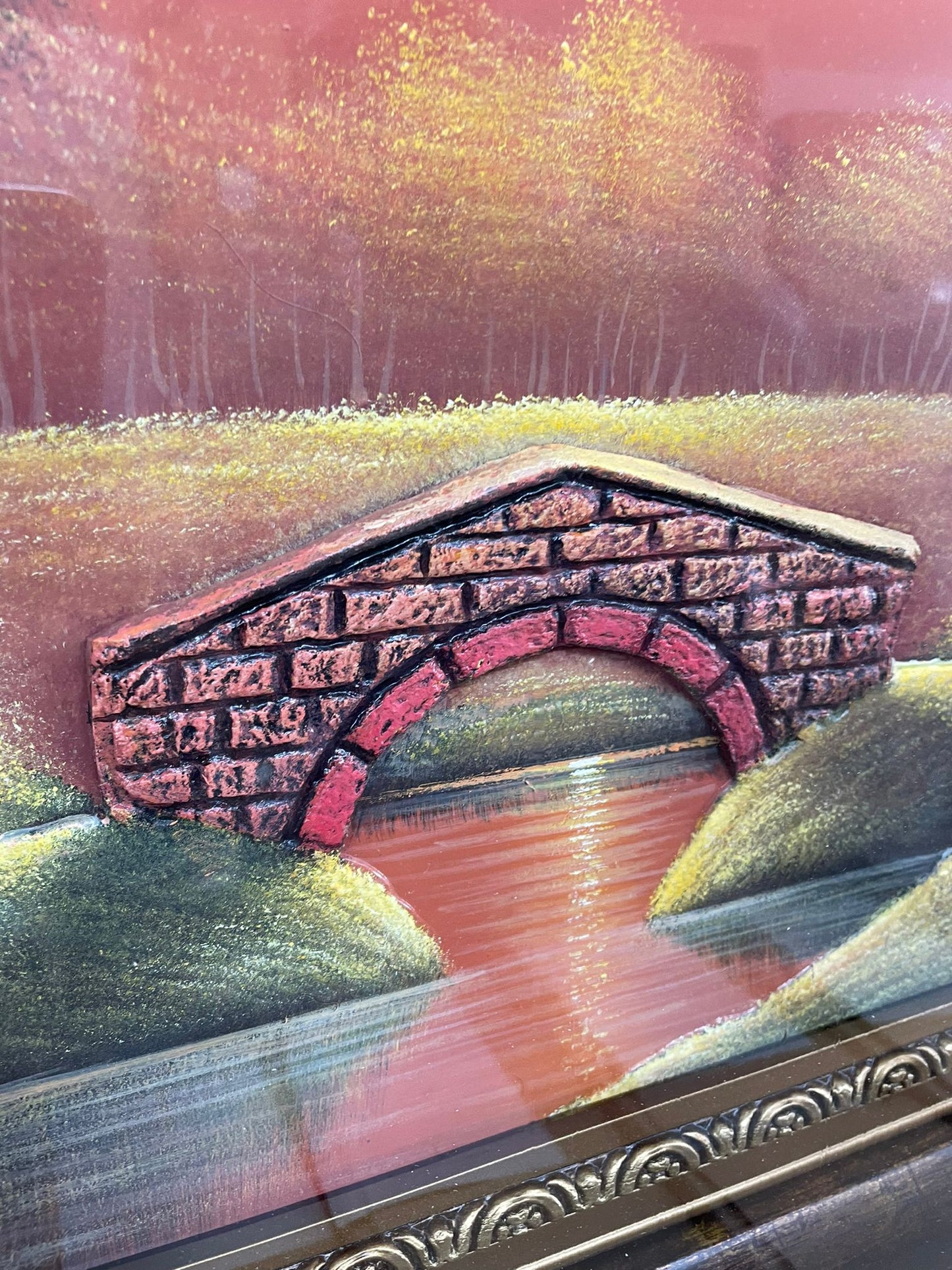 Transform your space with this stunning hand-painted wall art from Handmade EGY. Featuring a serene riverside scene with a 3D bridge, framed in an elegant gold frame and wood finish. Crafted on wood for lasting durability. Ready framed with free UK delivery and worldwide shipping. Shop now to elevate your wall decor!