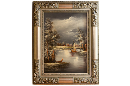 Discover this stunning hand-painted oil painting from Handmade EGY, featuring a dramatic waterscape with sailboats in a luxurious silver frame. Painted on durable wood for longevity and detailed with realism. Ready to hang, with free UK delivery and worldwide shipping. Order now to elevate your decor!