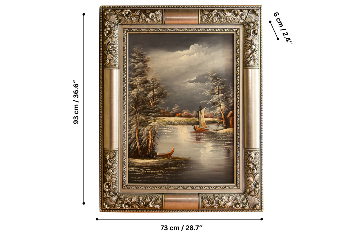 Discover this stunning hand-painted oil painting from Handmade EGY, featuring a dramatic waterscape with sailboats in a luxurious silver frame. Painted on durable wood for longevity and detailed with realism. Ready to hang, with free UK delivery and worldwide shipping. Order now to elevate your decor!