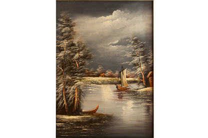 Discover this stunning hand-painted oil painting from Handmade EGY, featuring a dramatic waterscape with sailboats in a luxurious silver frame. Painted on durable wood for longevity and detailed with realism. Ready to hang, with free UK delivery and worldwide shipping. Order now to elevate your decor!