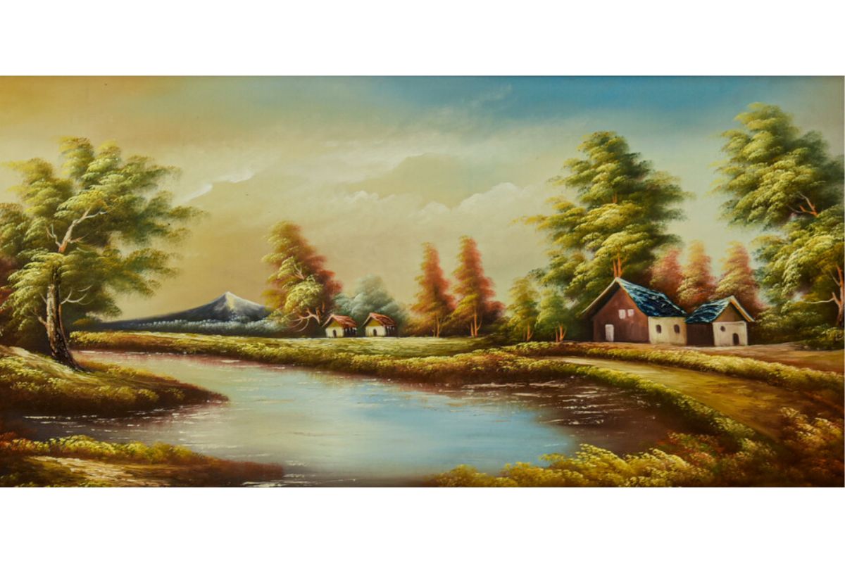 Enhance your space with this hand-painted oil painting from Handmade EGY, showcasing a serene lakeside landscape in a luxurious gold frame. Painted on durable wood for lasting beauty. Ready to hang. Shop now to bring timeless elegance and tranquility to your home decor! Free UK Delivery, fast worldwide Shipping options.