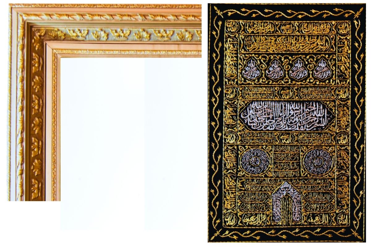 Authentic Kaaba Door Kiswa Hand Embroidered Framed Replica Luxurious Home Accents