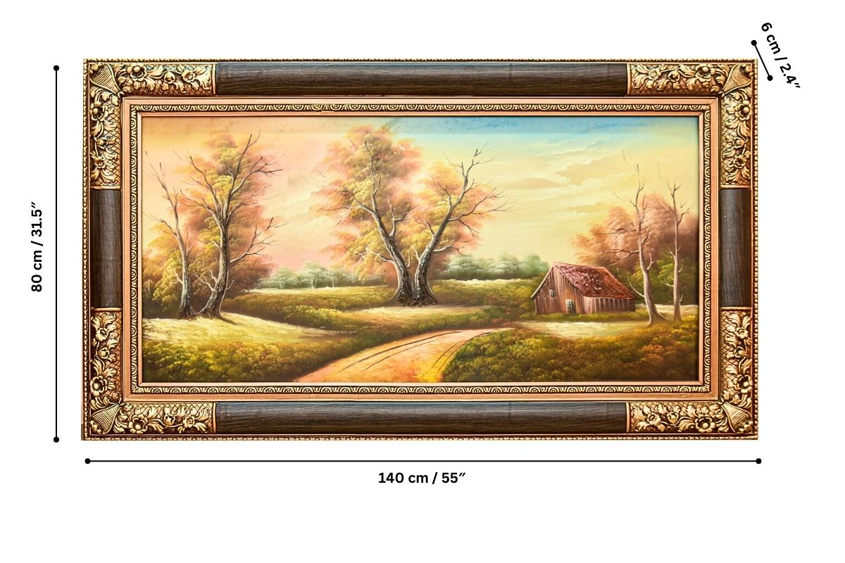 Pastoral Autumn Landscape, Ornate Framed Original Oil Painting, V-1301