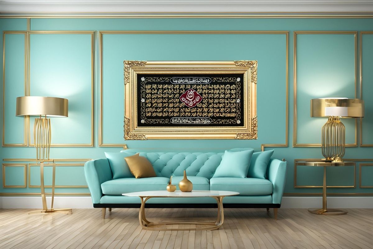 Enhance your space with this luxurious Thuluth calligraphy wall art, featuring the 99 Names of Allah embroidered with gold and silver purl threads on a premium black velvet background. Measuring 80 cm x 140 cm x 6 cm(31.5 inches x 55.1 inches x 2.4 inches), it's perfect for homes, prayer rooms, or as a meaningful gift.