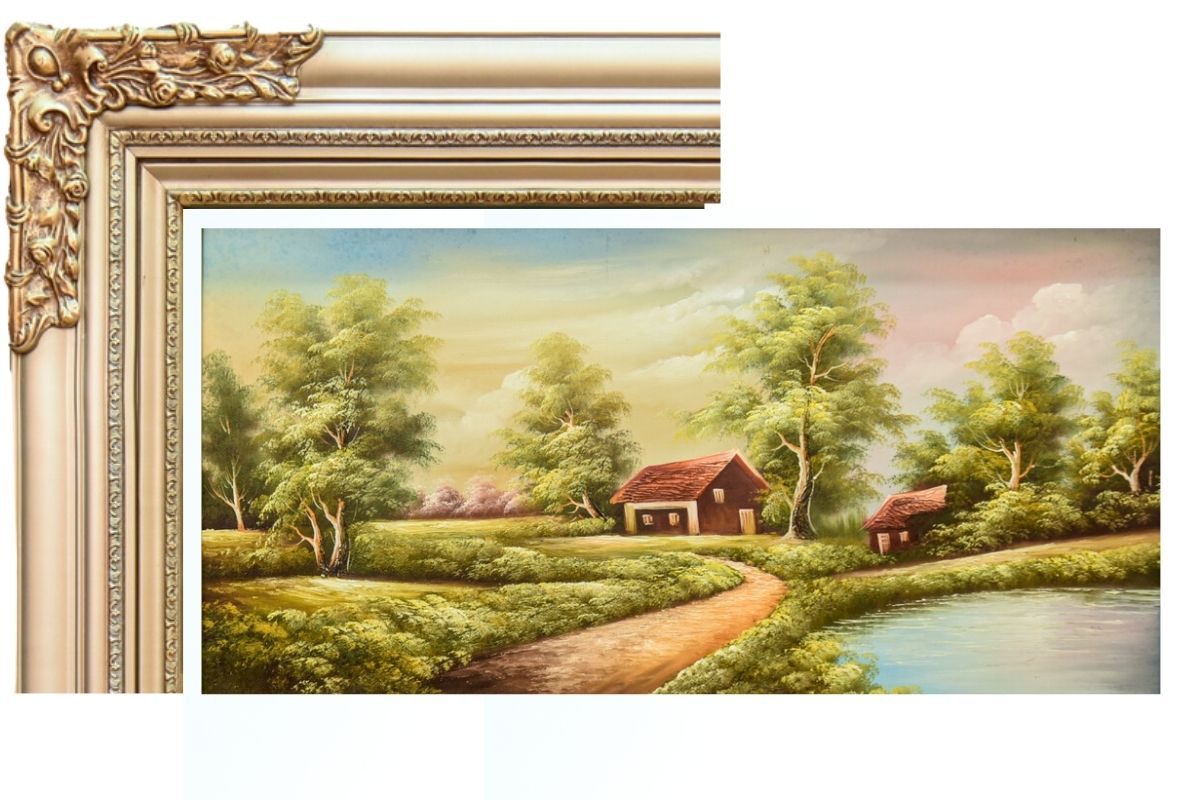 Discover the serene beauty of our hand-painted oil painting featuring a tranquil waterfall village scene. This classical landscape artwork, complete with an elegant champagne frame, is perfect for adding tranquility and elegance to any space. Shop now for unique wall art and elevate your home decor