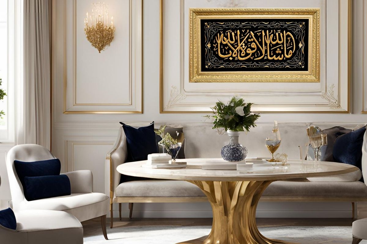 Discover the beauty of Islamic art with this hand-embroidered 'Ma Shaa Allah La Quwwata Illa Billah' framed wall decor. Made with gold silk thread and elegantly framed, this luxurious artwork is perfect for your home, office, or as a meaningful gift. Order Now online at Handmade EGY. Limited editions. Free UK Delivery.