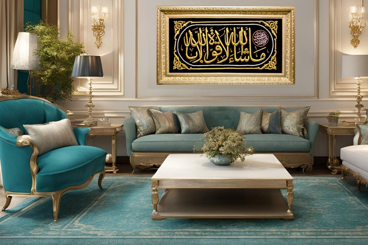 Discover our luxurious hand-embroidered Islamic artwork featuring the Ma Shaa Allah La Quwwata Ila Billah verse. Made with gold silk thread, framed, and ready to hang. Perfect for Islamic home decor or as a special gift. Shop now for this piece of art. Order online from Handmade EGY, Wembley, UK. Discounts available.