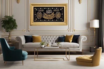 Explore this luxurious hand-embroidered Surah Al-Fatiha and Shahada Kalimah artwork in gold silk thread. Beautifully framed and ready to hang, perfect for your home or as a thoughtful Islamic gift." Handmade EGY London. Fast Free UK Delivery. Worldwide shipping. Order Now to get limited time offers up to 20% off.