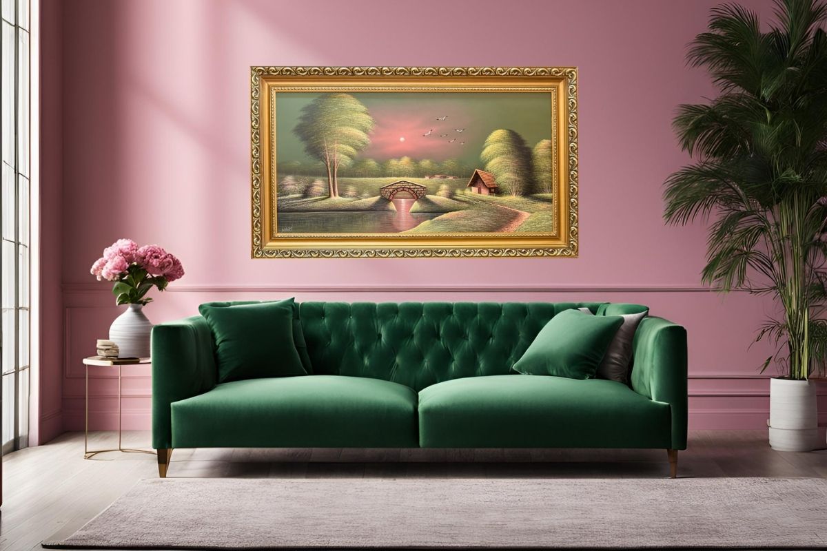 Transform your space with this exquisite hand-painted wall art from Handmade EGY. Featuring a tranquil countryside landscape with 3D elements, framed in an elegant gold frame. Crafted on durable wood for lasting beauty. Ready framed, with free UK delivery and worldwide shipping. Shop now to elevate your decor! Order Now