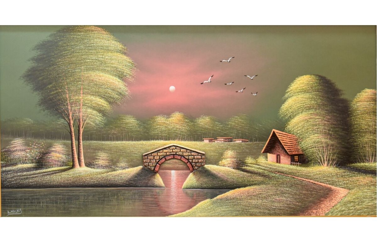 Transform your space with this exquisite hand-painted wall art from Handmade EGY. Featuring a tranquil countryside landscape with 3D elements, framed in an elegant gold frame. Crafted on durable wood for lasting beauty. Ready framed, with free UK delivery and worldwide shipping. Shop now to elevate your decor! Order Now