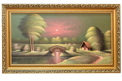 Transform your space with this exquisite hand-painted wall art from Handmade EGY. Featuring a tranquil countryside landscape with 3D elements, framed in an elegant gold frame. Crafted on durable wood for lasting beauty. Ready framed, with free UK delivery and worldwide shipping. Shop now to elevate your decor! Order Now