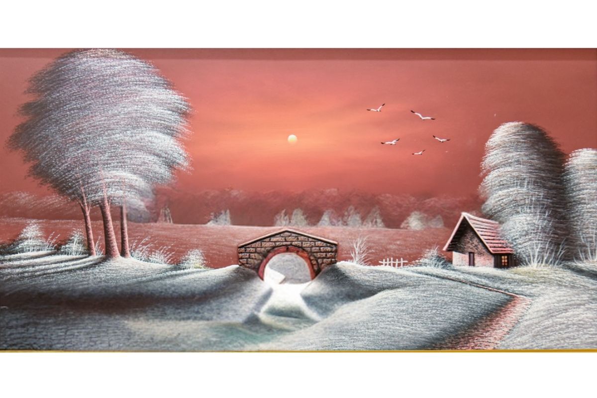 Framed Winter Landscape outlet Painting Reproduction, Gold Frame, Gallery Wall Art