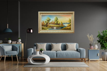 Transform your home with this hand-painted oil painting from Handmade EGY. Featuring a tranquil lakeside scene framed in elegant champagne, it’s painted on durable wood for long-lasting beauty. Ready to hang and handcrafted in Egypt. Shop now to add timeless charm and serenity to your space